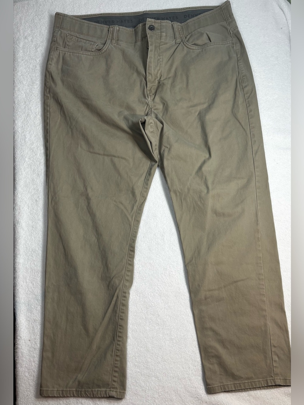 Denver Hayes Khaki Stretch Pants 38x30 Casual Chino Flat Front Beige Men's EUC